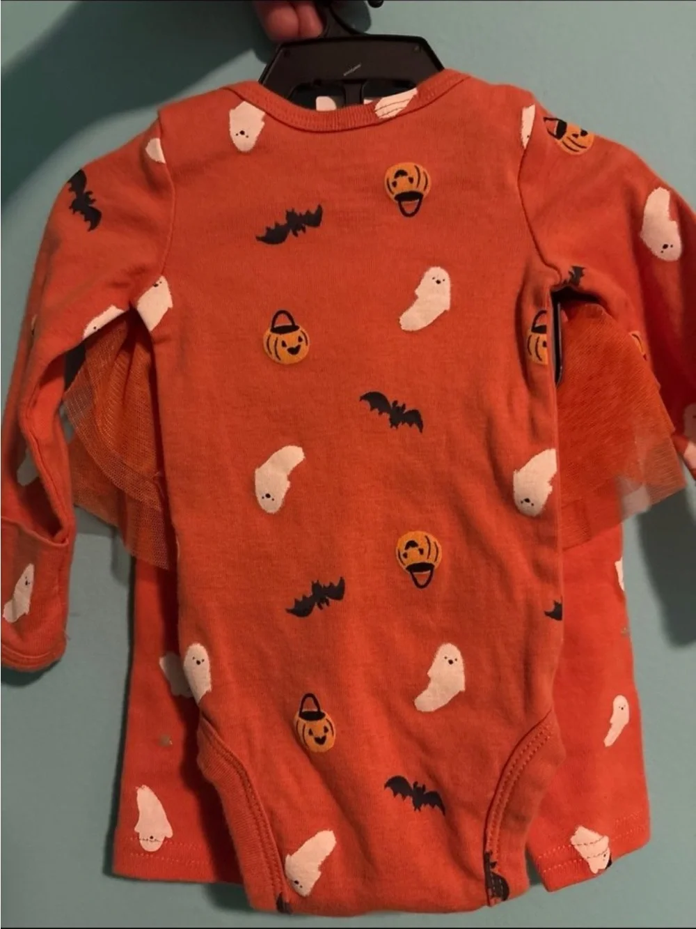 Baby Halloween Ghost & Bat Orange Tutu Bodysuit Set - Picture 2 of 3